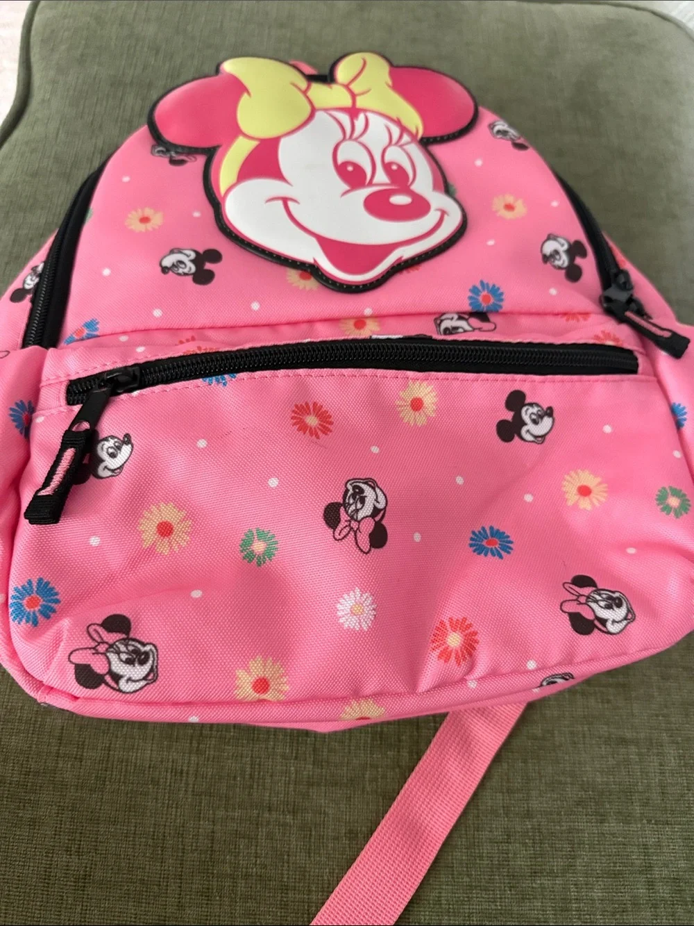 Old Navy Pink Minnie Mouse Floral Kids Backpack with Yellow Bow